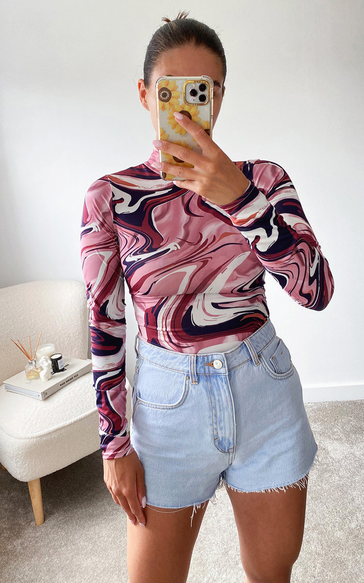 Jamilla High Neck Long Sleeve Printed Bodysuit Thumbnail