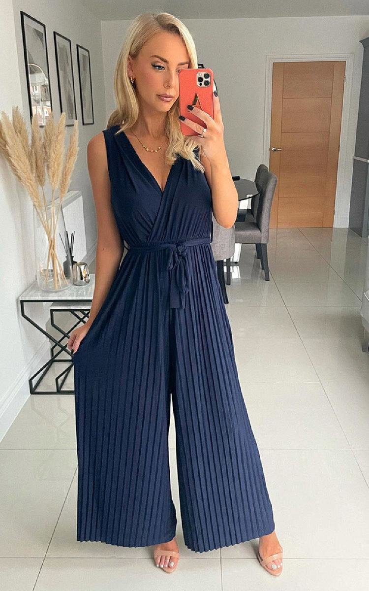 Jane Pleated Wide Leg Jumpsuit Thumbnail