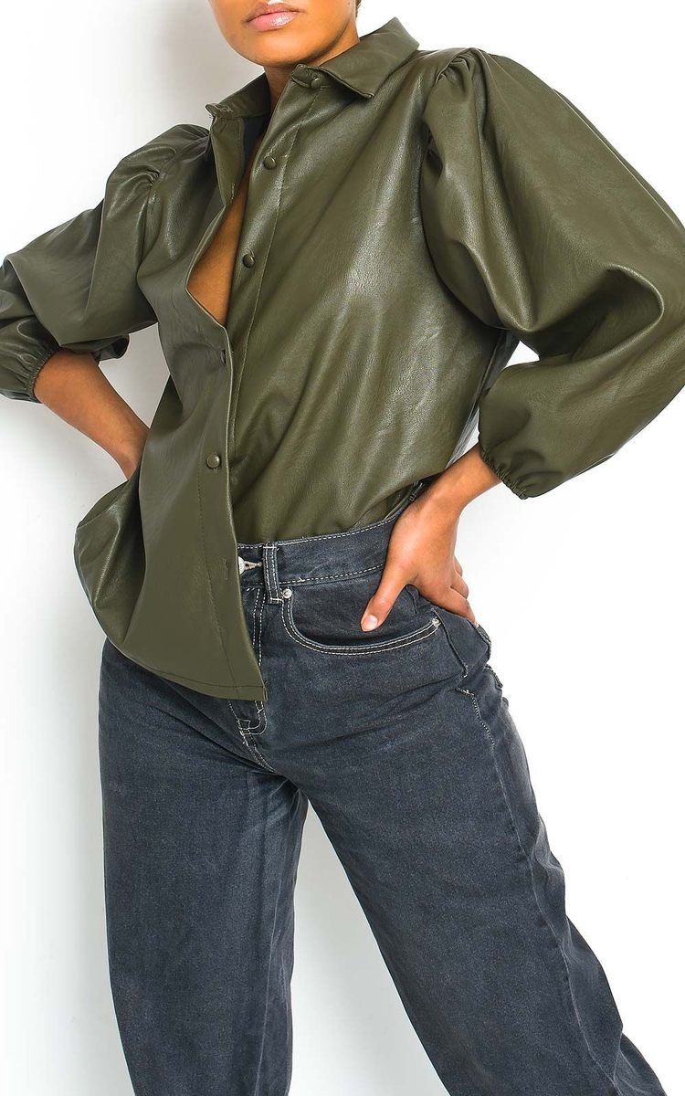 Jasmen Faux Leather Button Up Top Thumbnail Jasmen Faux Leather Button Up Top Thumbnail