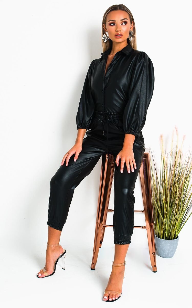 Jasmen Faux Leather Button Up Top Thumbnail Jasmen Faux Leather Button Up Top Thumbnail