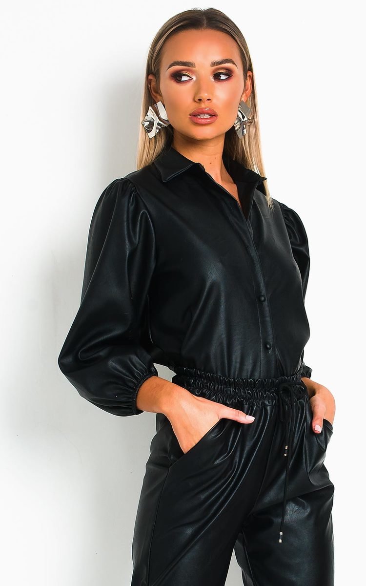 Jasmen Faux Leather Button Up Top Thumbnail Jasmen Faux Leather Button Up Top Thumbnail