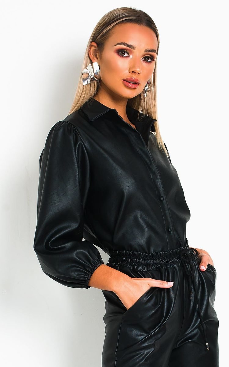 Jasmen Faux Leather Button Up Top Thumbnail Jasmen Faux Leather Button Up Top Thumbnail