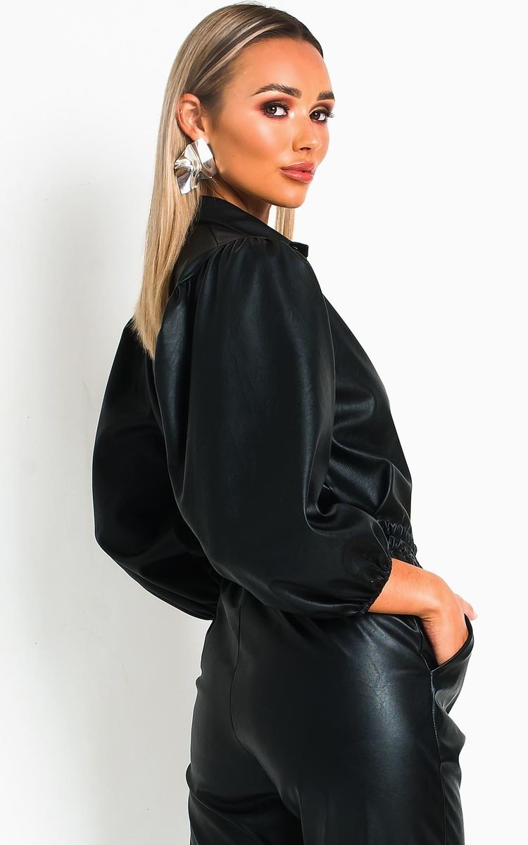 Jasmen Faux Leather Button Up Top Thumbnail Jasmen Faux Leather Button Up Top Thumbnail