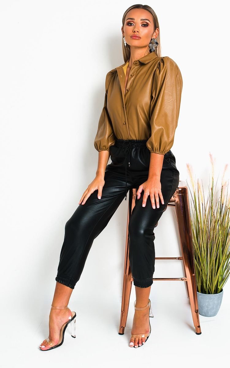 Jasmen Faux Leather Button Up Top Thumbnail Jasmen Faux Leather Button Up Top Thumbnail