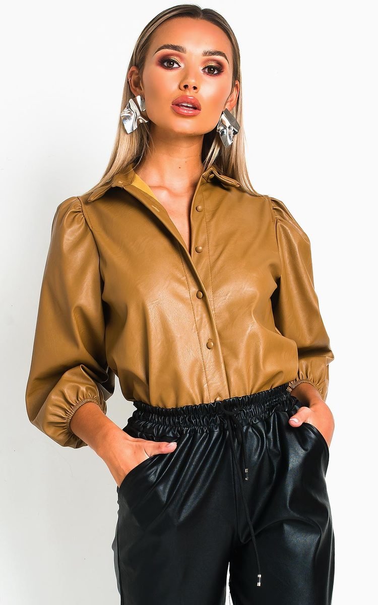 Jasmen Faux Leather Button Up Top Thumbnail Jasmen Faux Leather Button Up Top Thumbnail