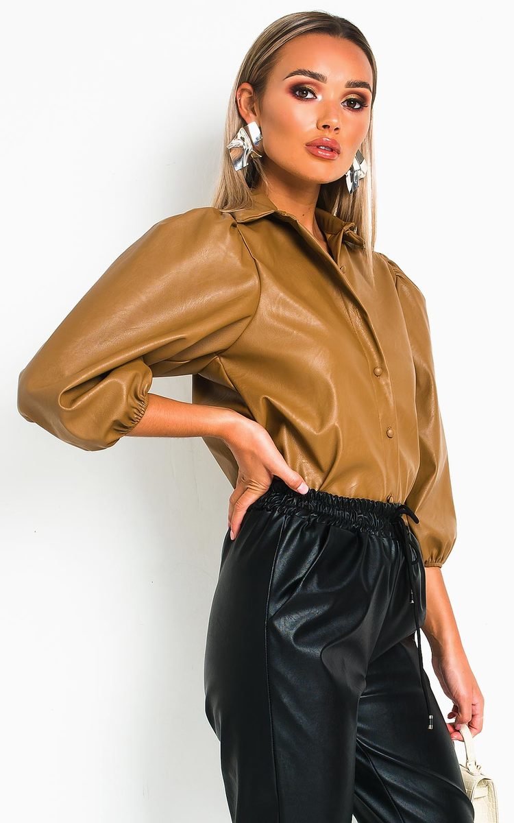 Jasmen Faux Leather Button Up Top Thumbnail Jasmen Faux Leather Button Up Top Thumbnail