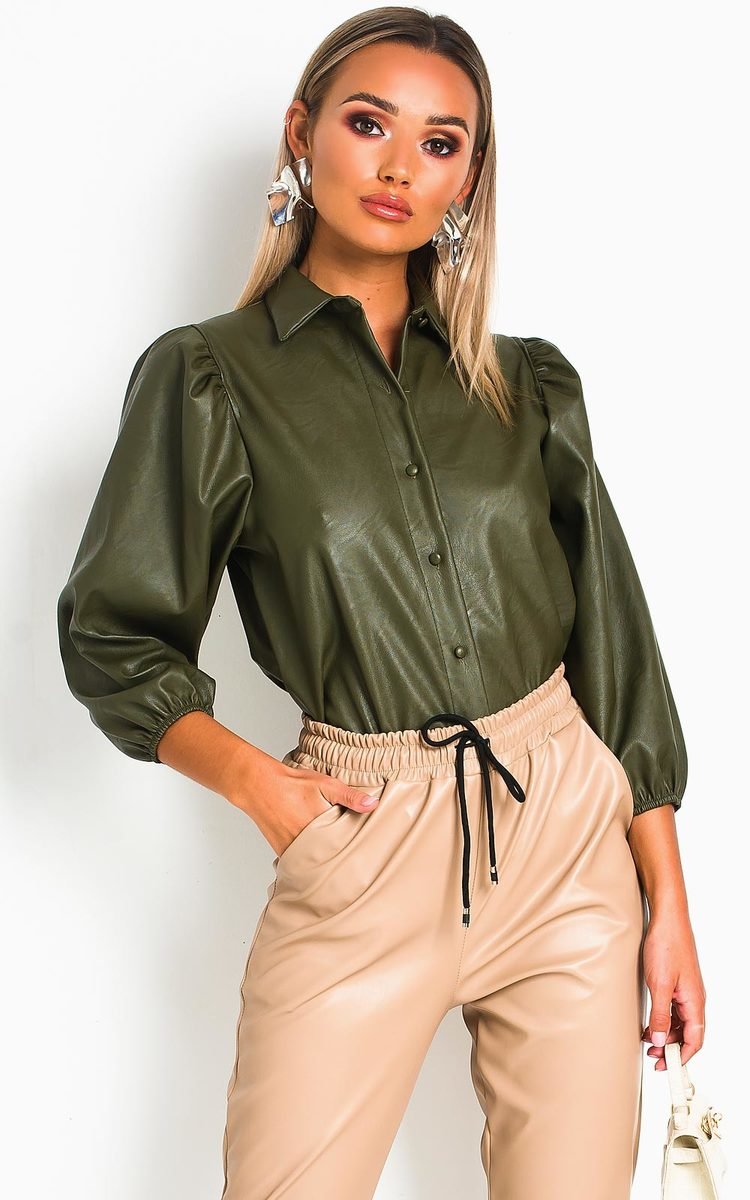 Jasmen Faux Leather Button Up Top  Thumbnail