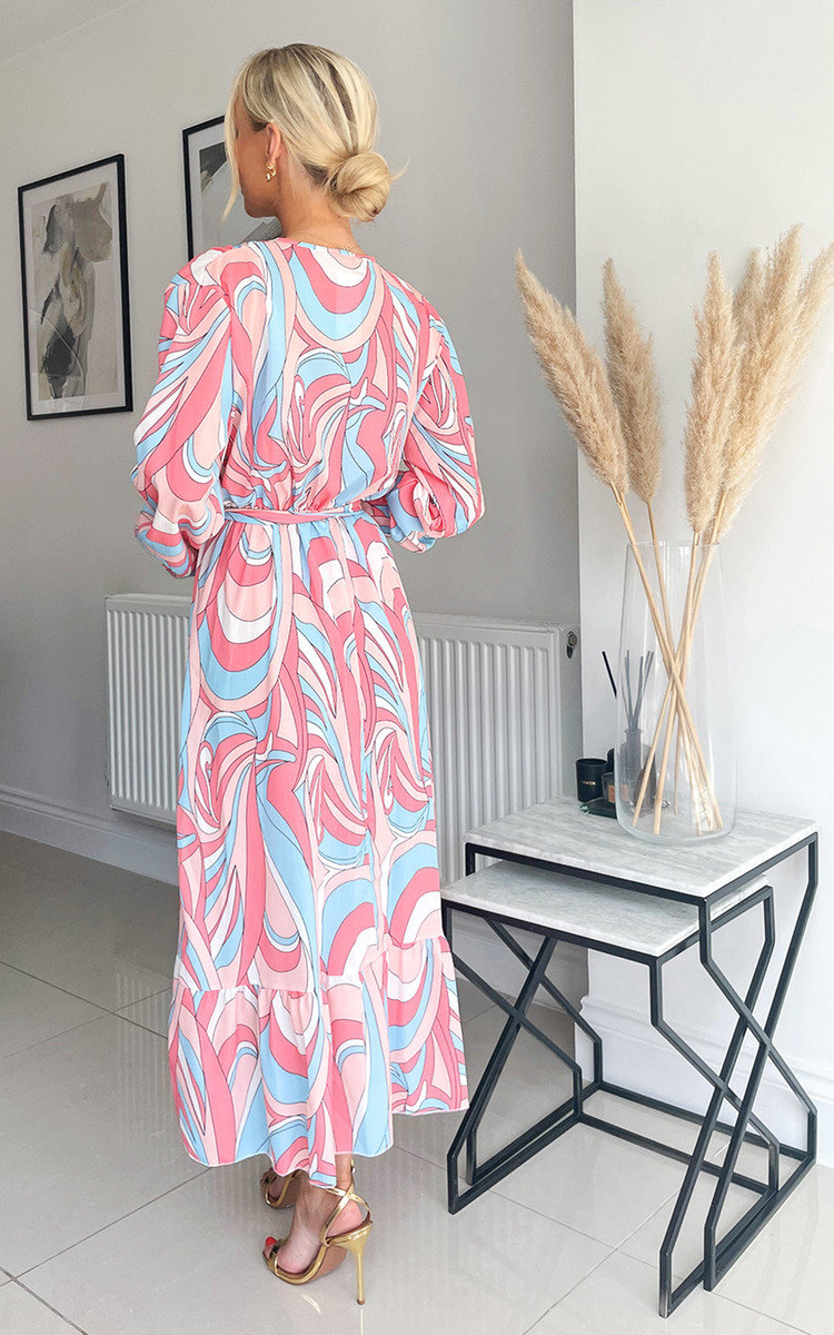 Jemima Wrap Front Printed Midi Dress Thumbnail