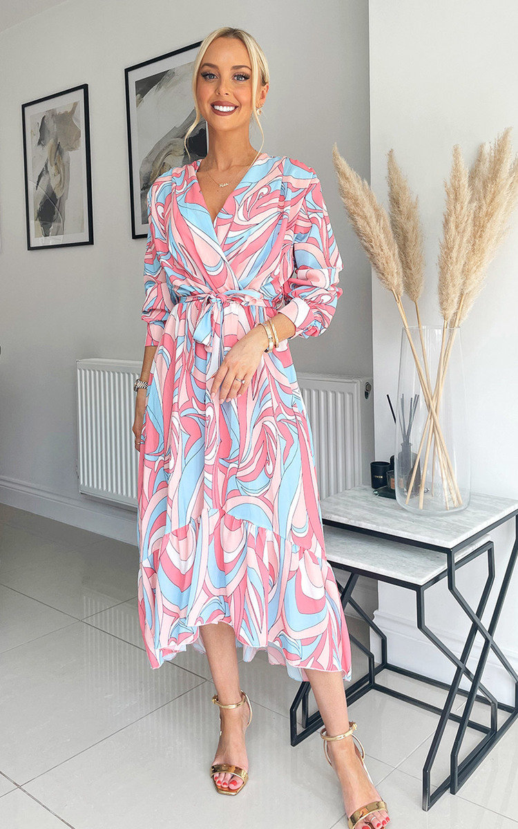 Jemima Wrap Front Printed Midi Dress