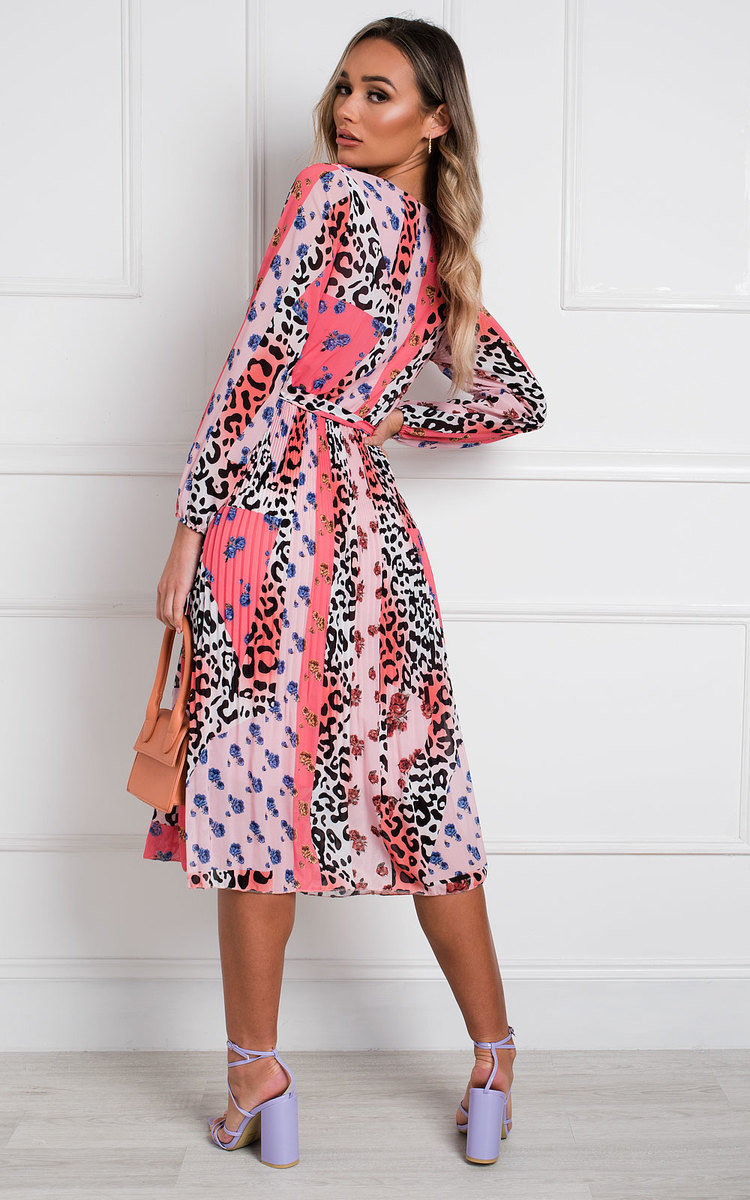 Jemma Pleated Multi Print Midi Dress Thumbnail