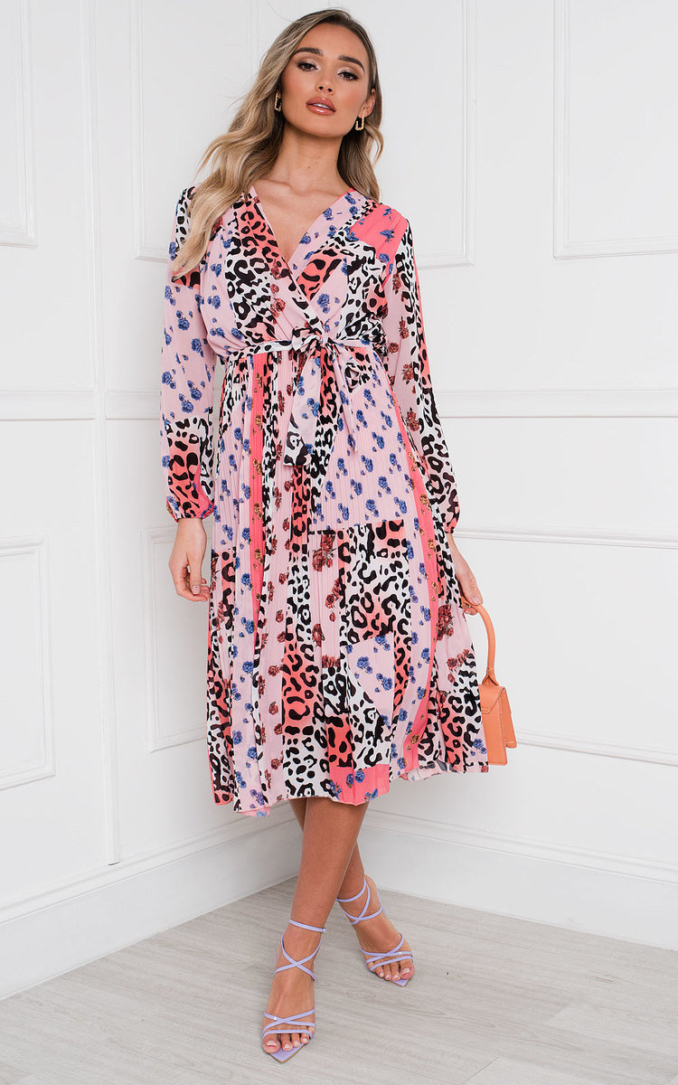 Jemma Pleated Multi Print Midi Dress