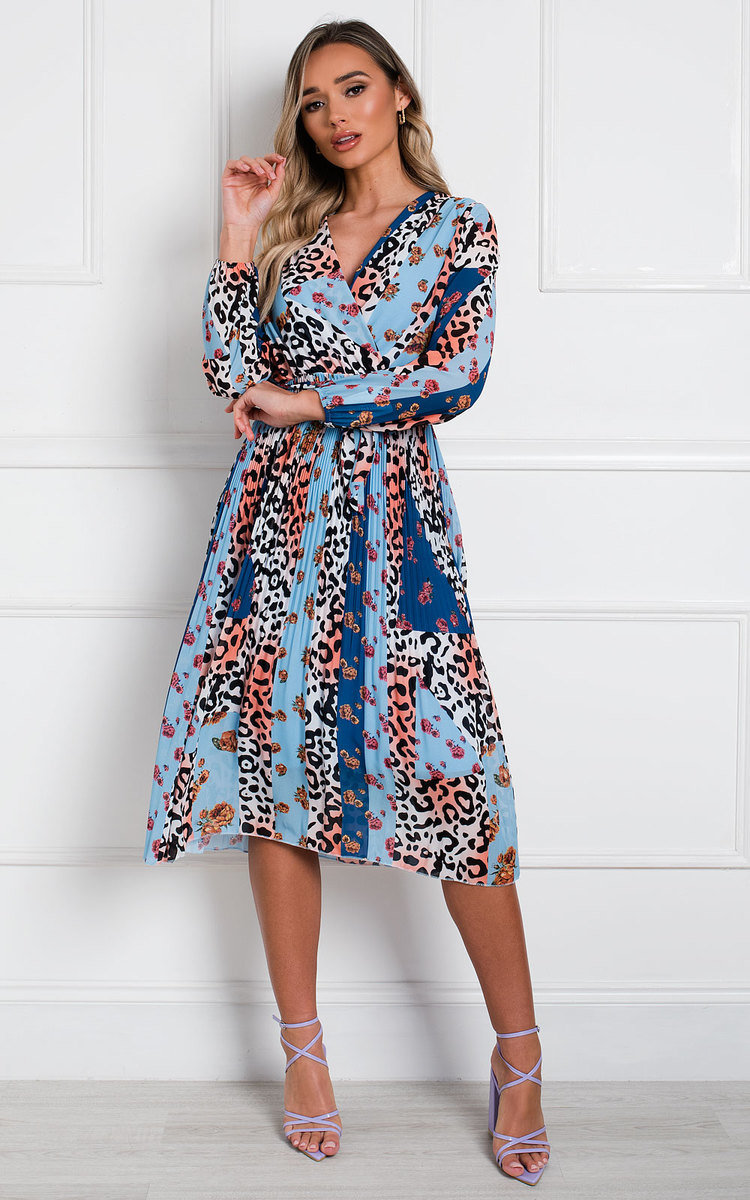 Jemma Pleated Multi Print Midi Dress Thumbnail