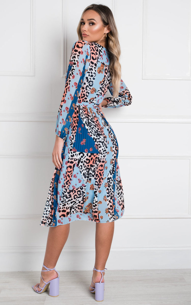 Jemma Pleated Multi Print Midi Dress Thumbnail