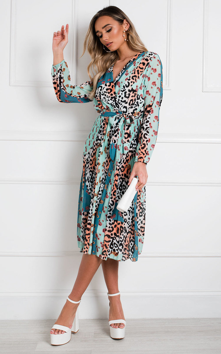 Jemma Pleated Multi Print Midi Dress Thumbnail