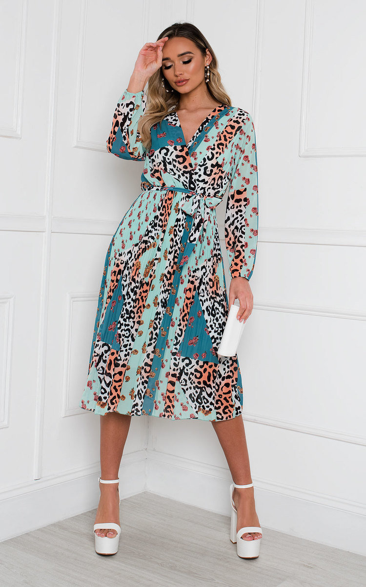 Jemma Pleated Multi Print Midi Dress