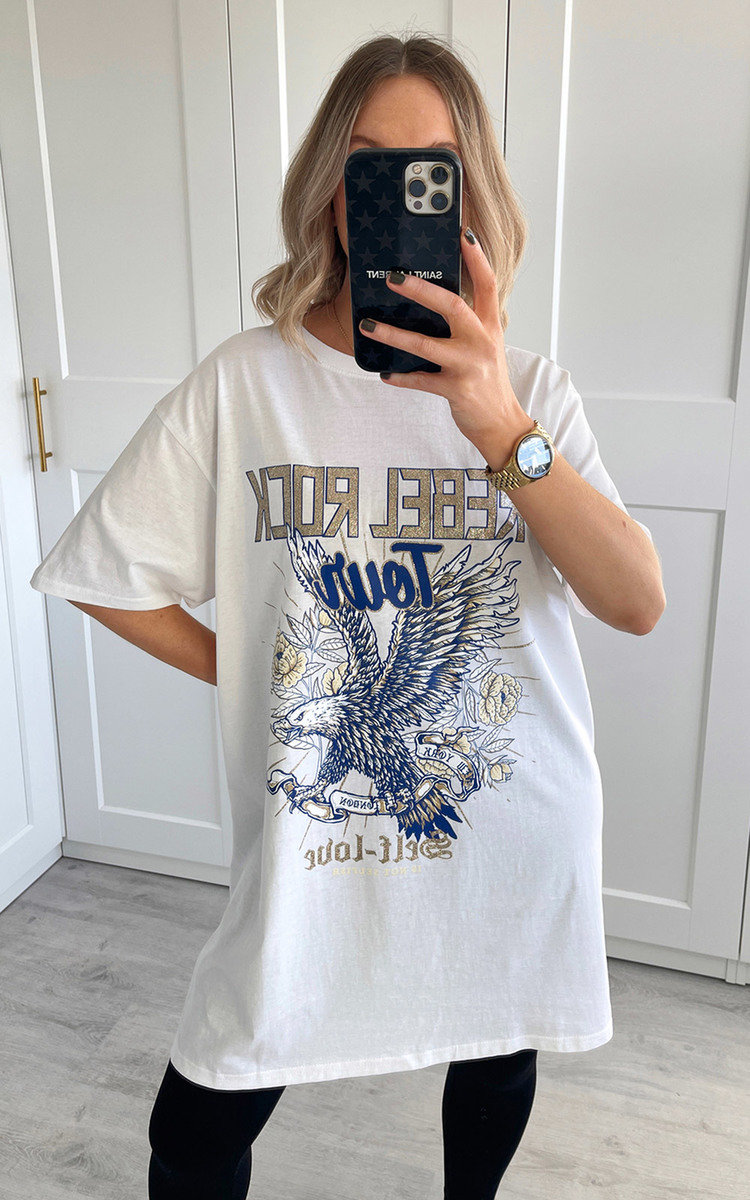 Jemma Rebel Rock Longline Graphic T Shirt Jemma Rebel Rock Longline Graphic T Shirt