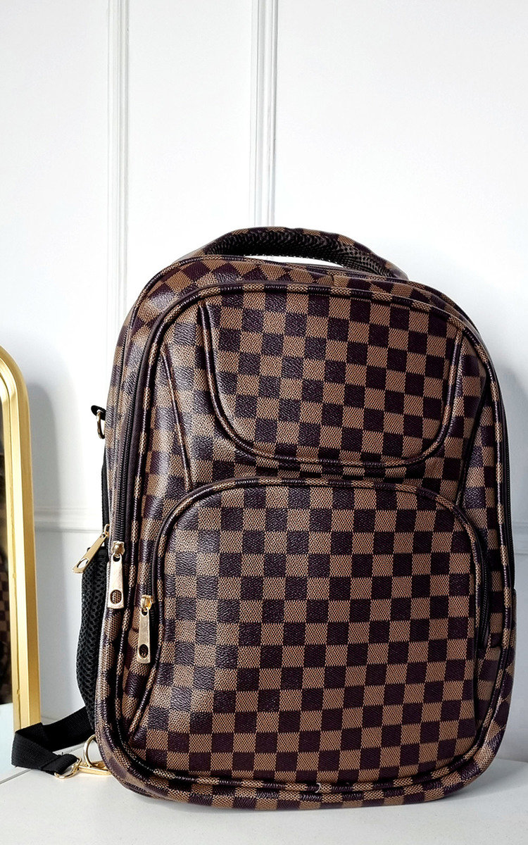 Jen Faux Leather Check Print Backpack Jen Faux Leather Check Print Backpack