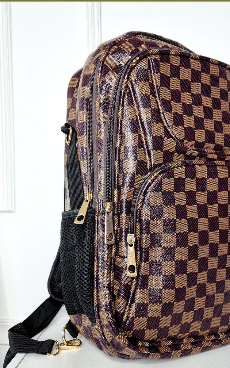 Jen Faux Leather Check Print Backpack Thumbnail Jen Faux Leather Check Print Backpack Thumbnail