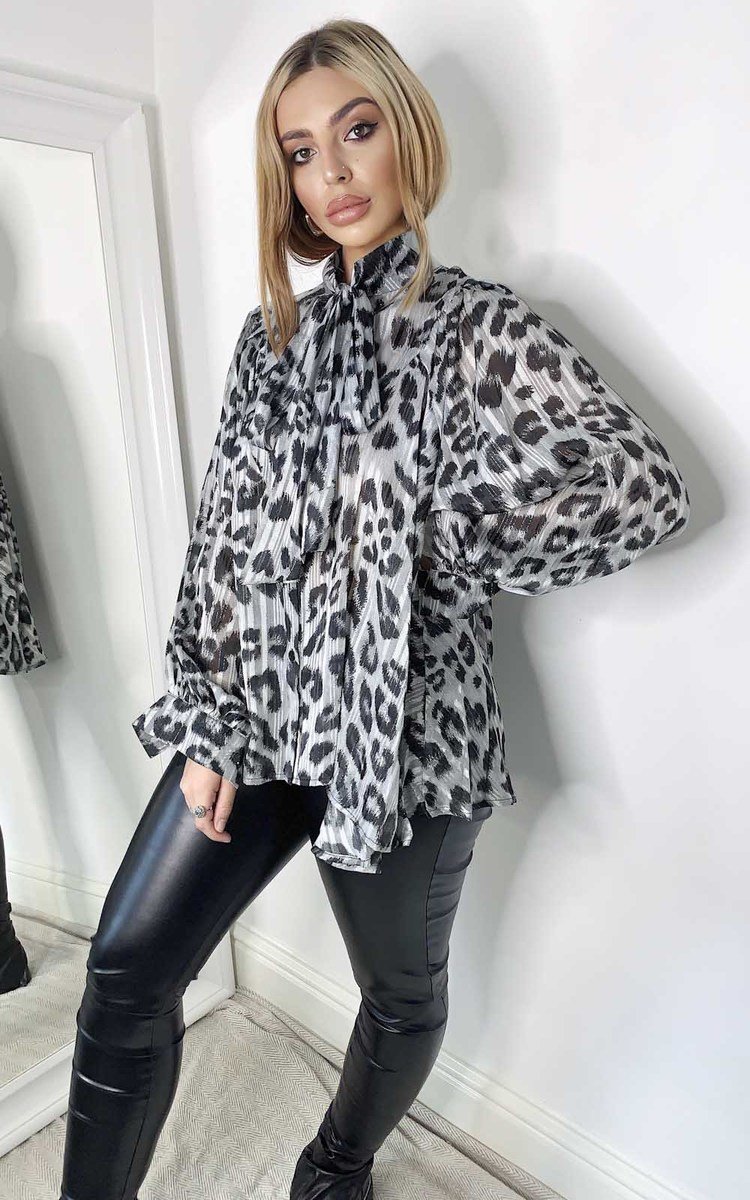 Jen Tie Front Leopard Print Blouse