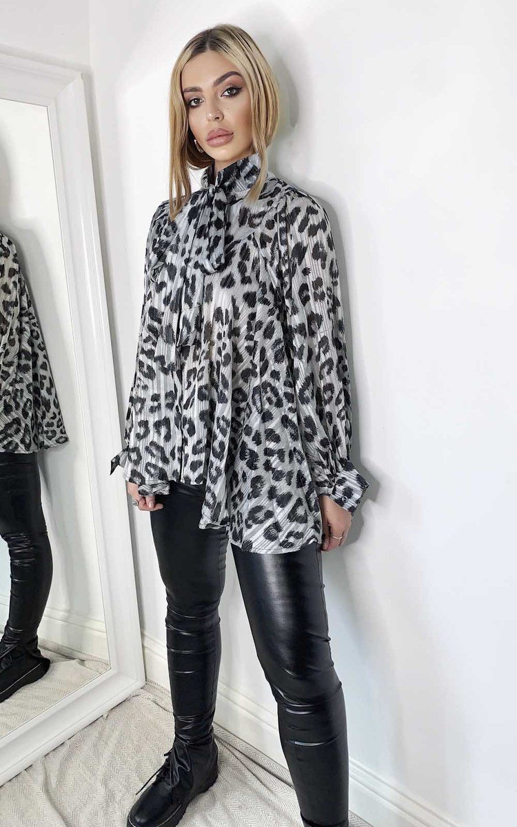 Jen Tie Front Leopard Print Blouse Thumbnail