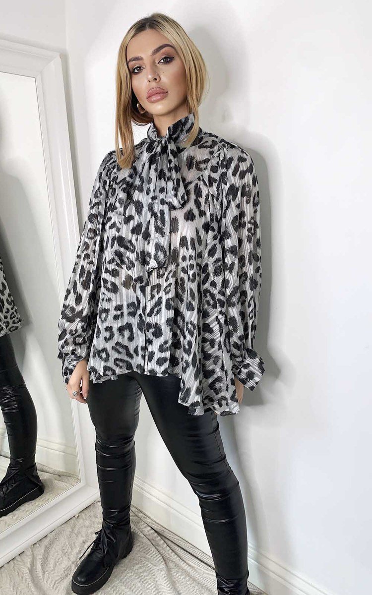 Jen Tie Front Leopard Print Blouse Thumbnail