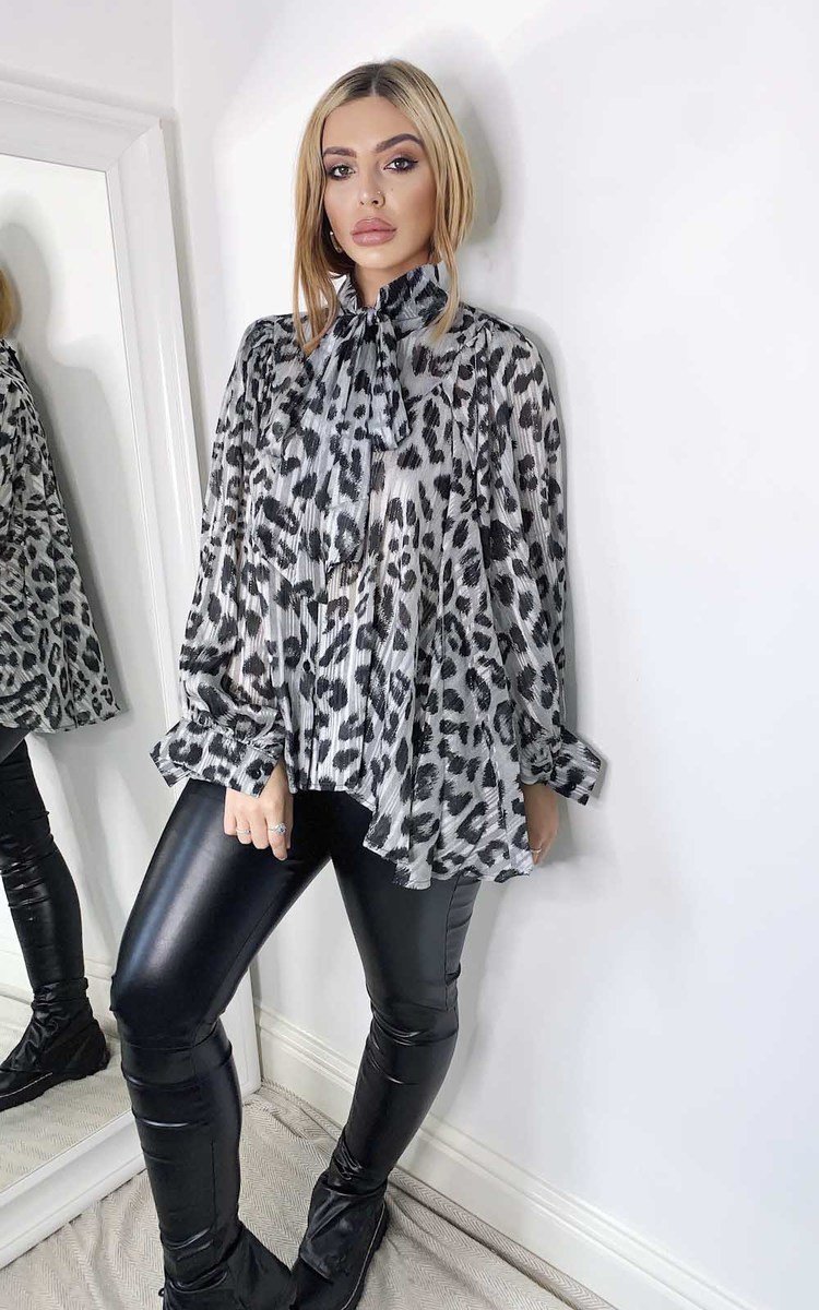 Jen Tie Front Leopard Print Blouse Thumbnail