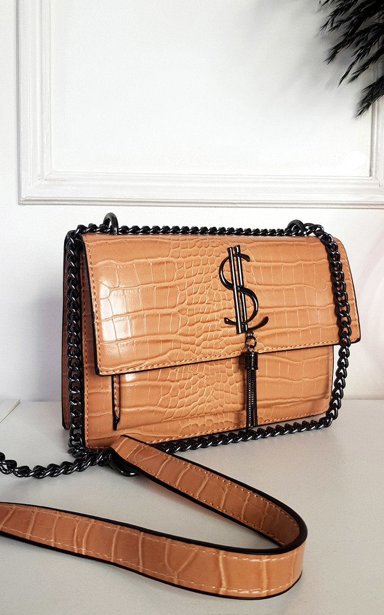 Jenny Croc Print Bag with Metal Chain Detail Thumbnail Jenny Croc Print Bag with Metal Chain Detail Thumbnail