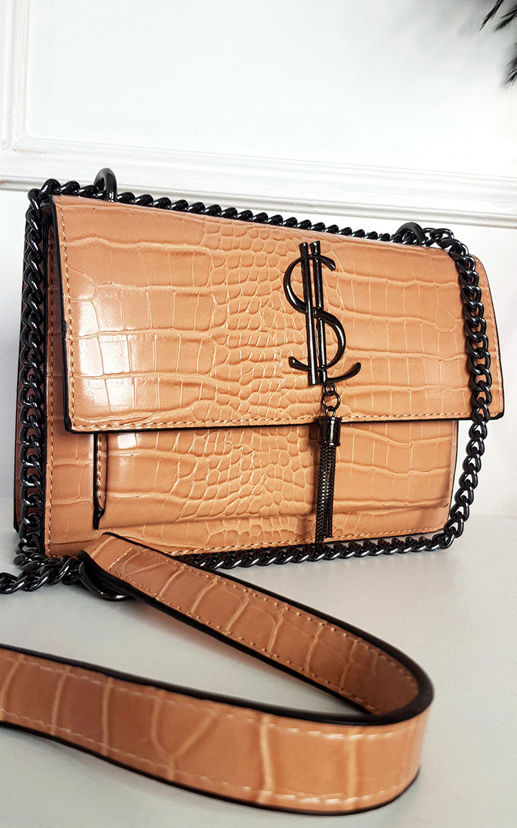 Jenny Croc Print Bag with Metal Chain Detail Thumbnail Jenny Croc Print Bag with Metal Chain Detail Thumbnail