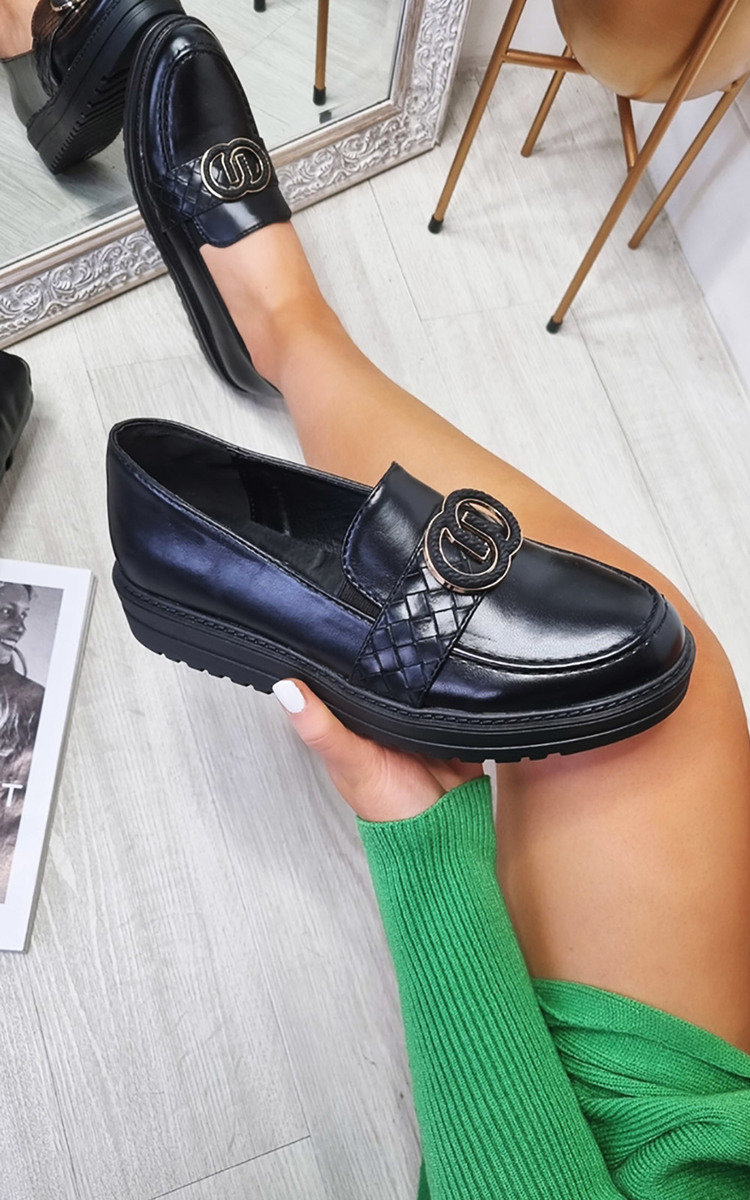 Jill Faux Leather Loafers with Metal Detail