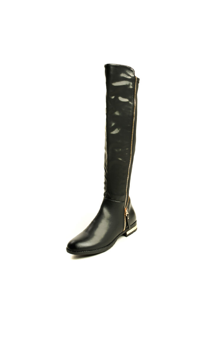 Jodie Faux Leather Gold Bar Knee High Boots Thumbnail