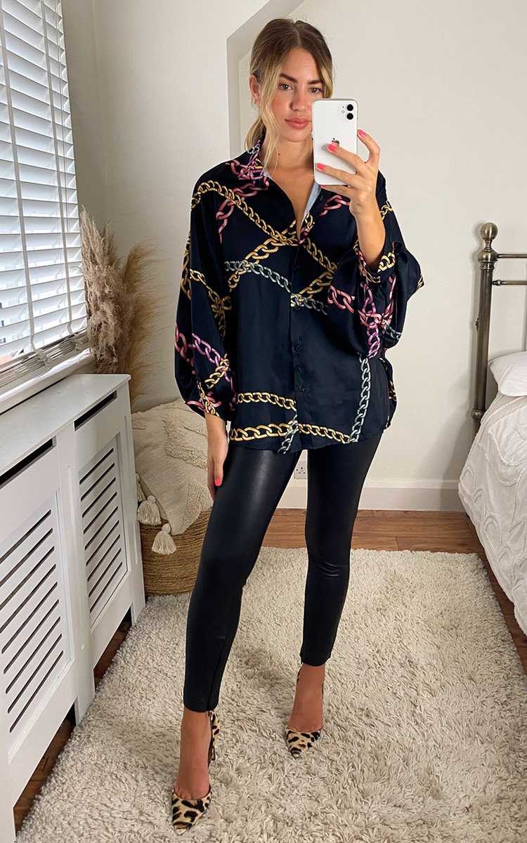 Joelle Oversized Shirt with Chain Print Detail Thumbnail Joelle Oversized Shirt with Chain Print Detail Thumbnail