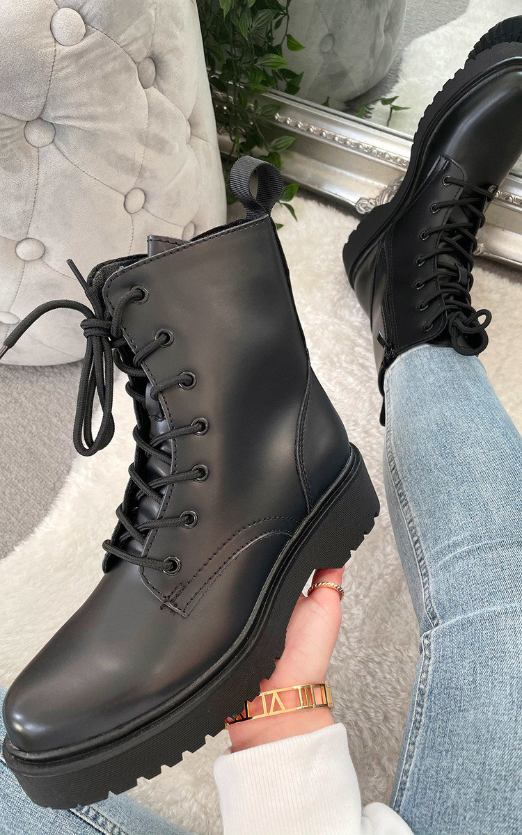 Jolene Lace Up Biker Boots Thumbnail