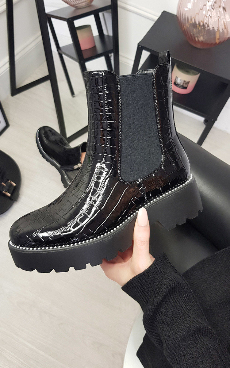 Jordyn Croc Print Zip Up Chelsea Boot Thumbnail Jordyn Croc Print Zip Up Chelsea Boot Thumbnail