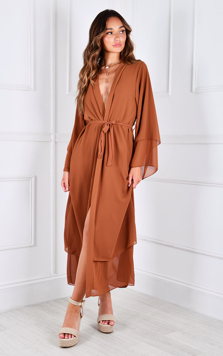 Judy Wrap Tie Waist Midi Kimono Thumbnail