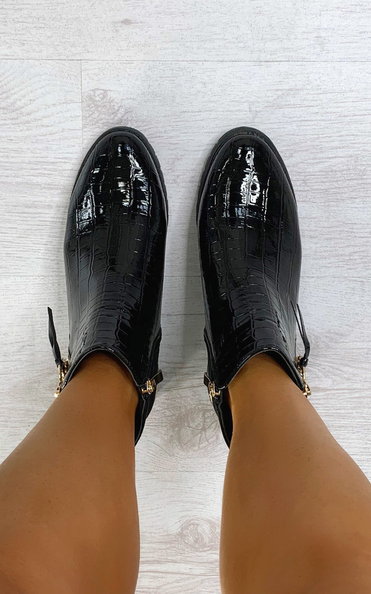 Jules Faux Leather Patent Croc Print Ankle Boots Thumbnail Jules Faux Leather Patent Croc Print Ankle Boots Thumbnail