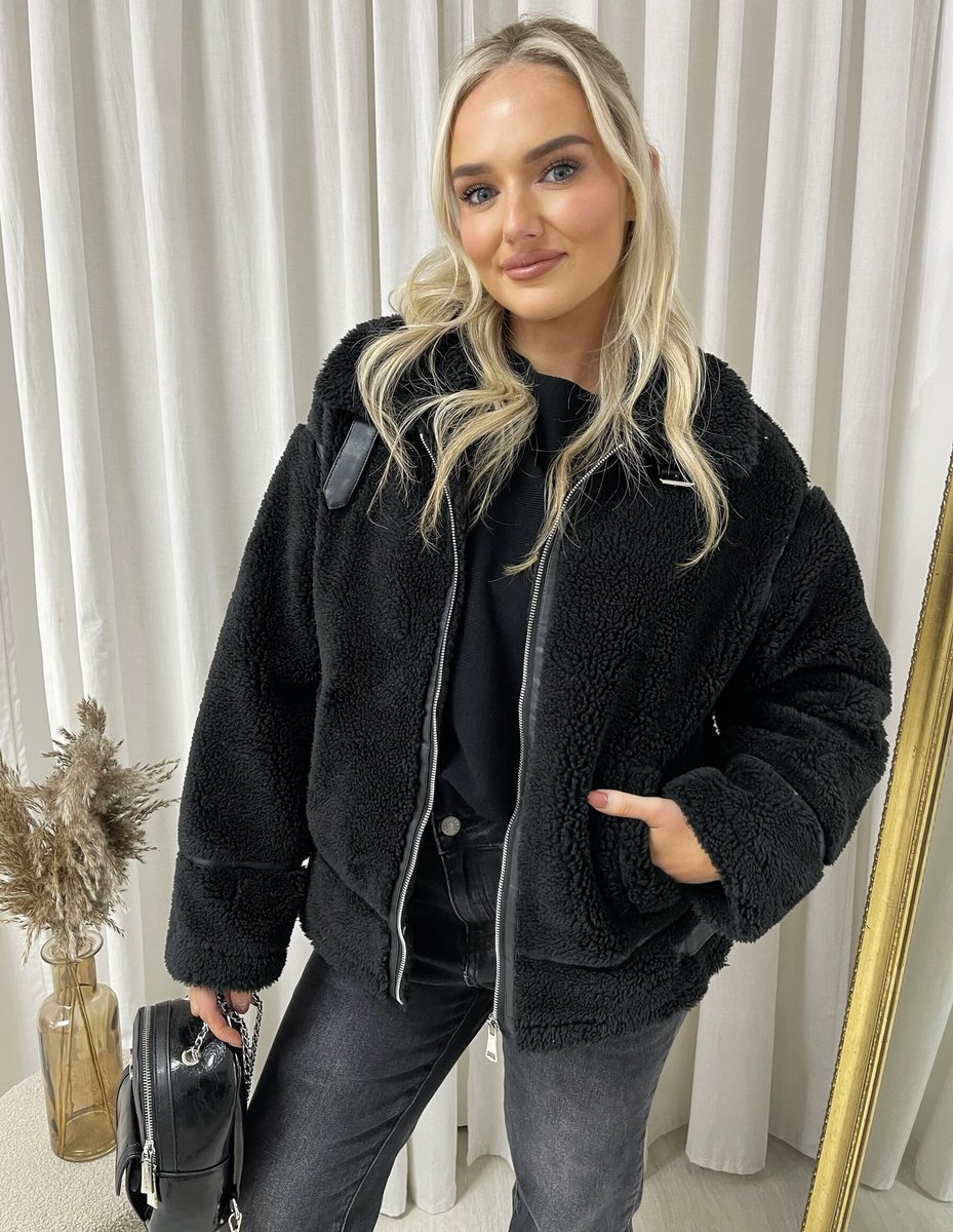 Black Julia Winter Warm Fluffy Fleece Fur Zip Up Jacket | ikrush