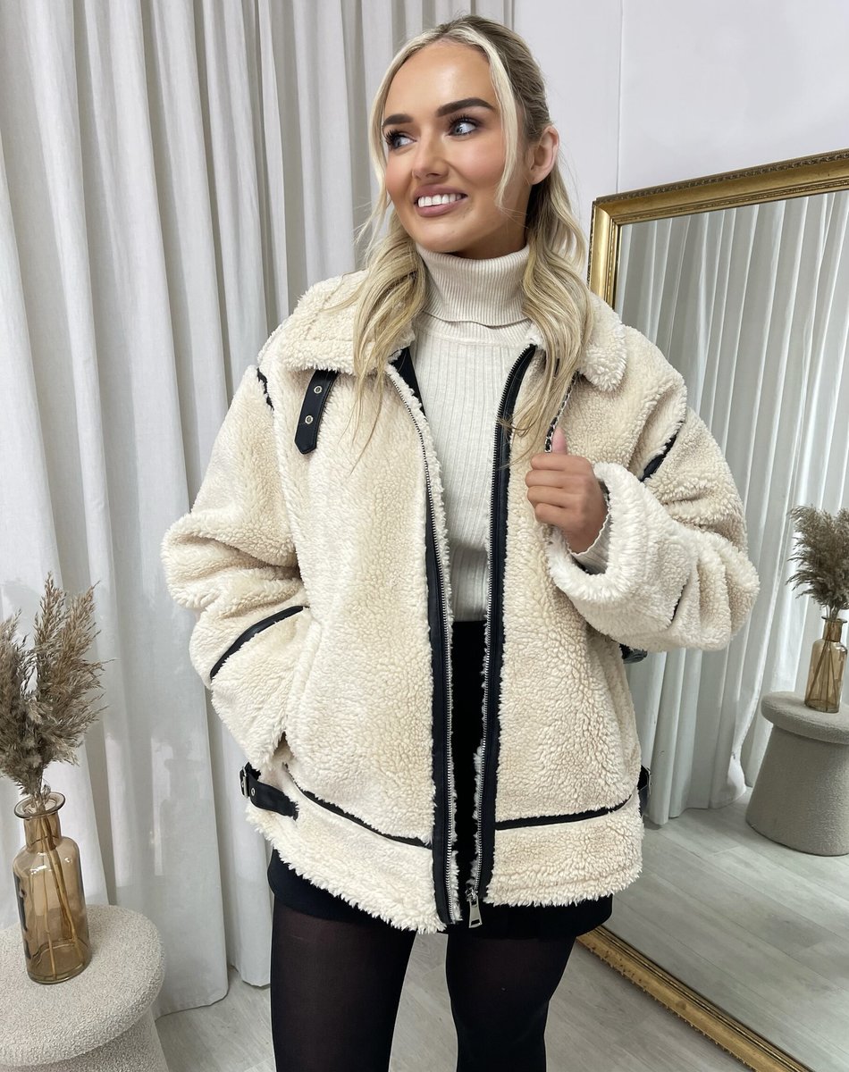 Beige Julia Winter Warm Fluffy Fleece Fur Zip Up Jacket | ikrush