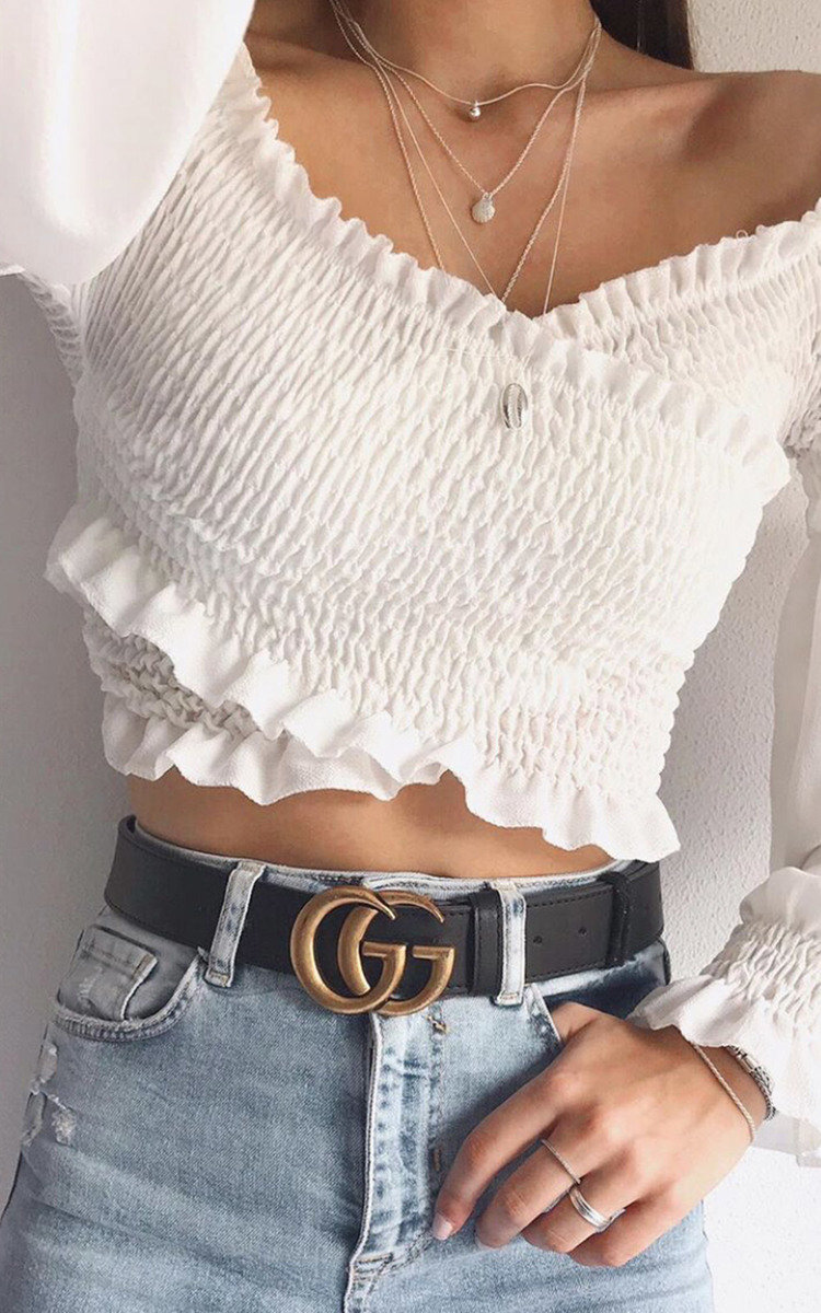 Kai Bardot Frill Crop Top Thumbnail