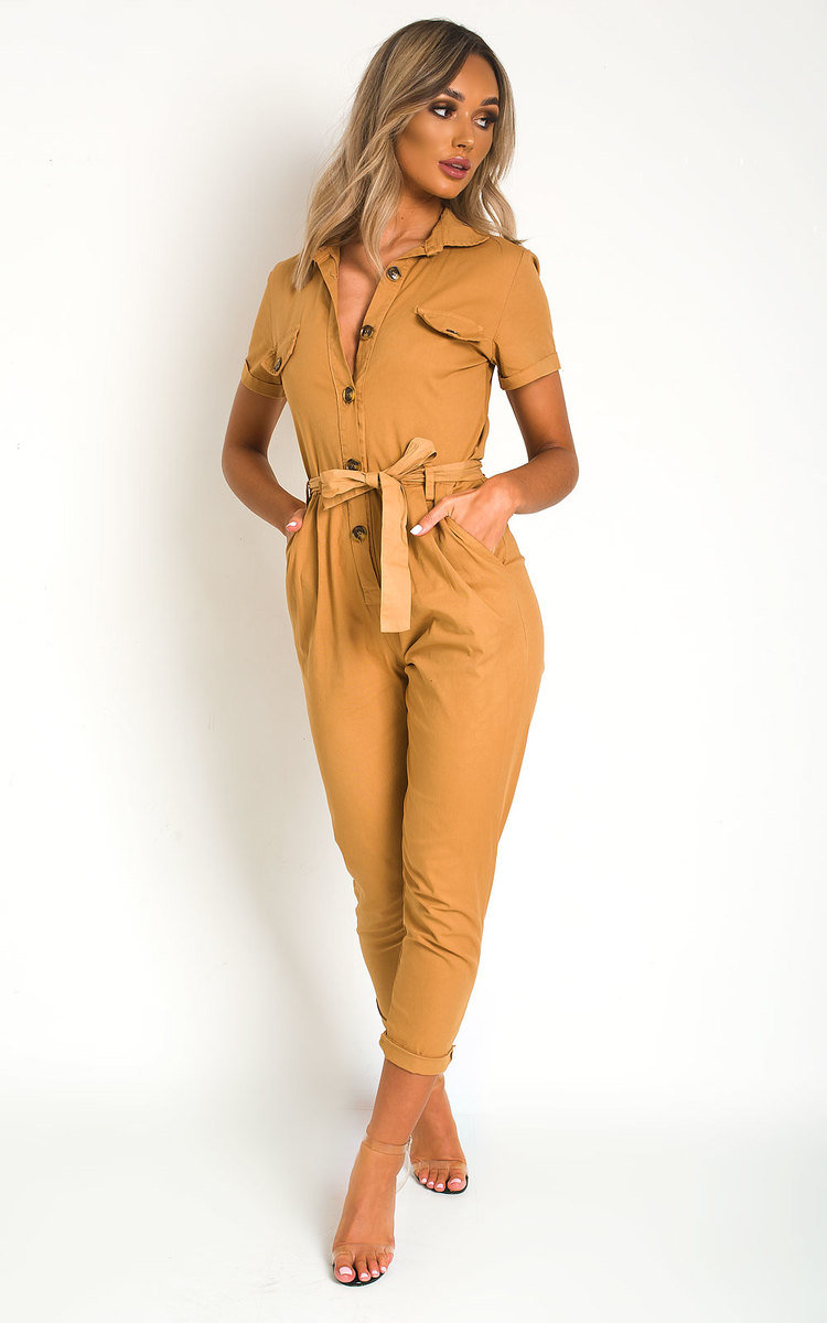 Kava Tie Waist Button Up Utility Jumpsuit Thumbnail Kava Tie Waist Button Up Utility Jumpsuit Thumbnail