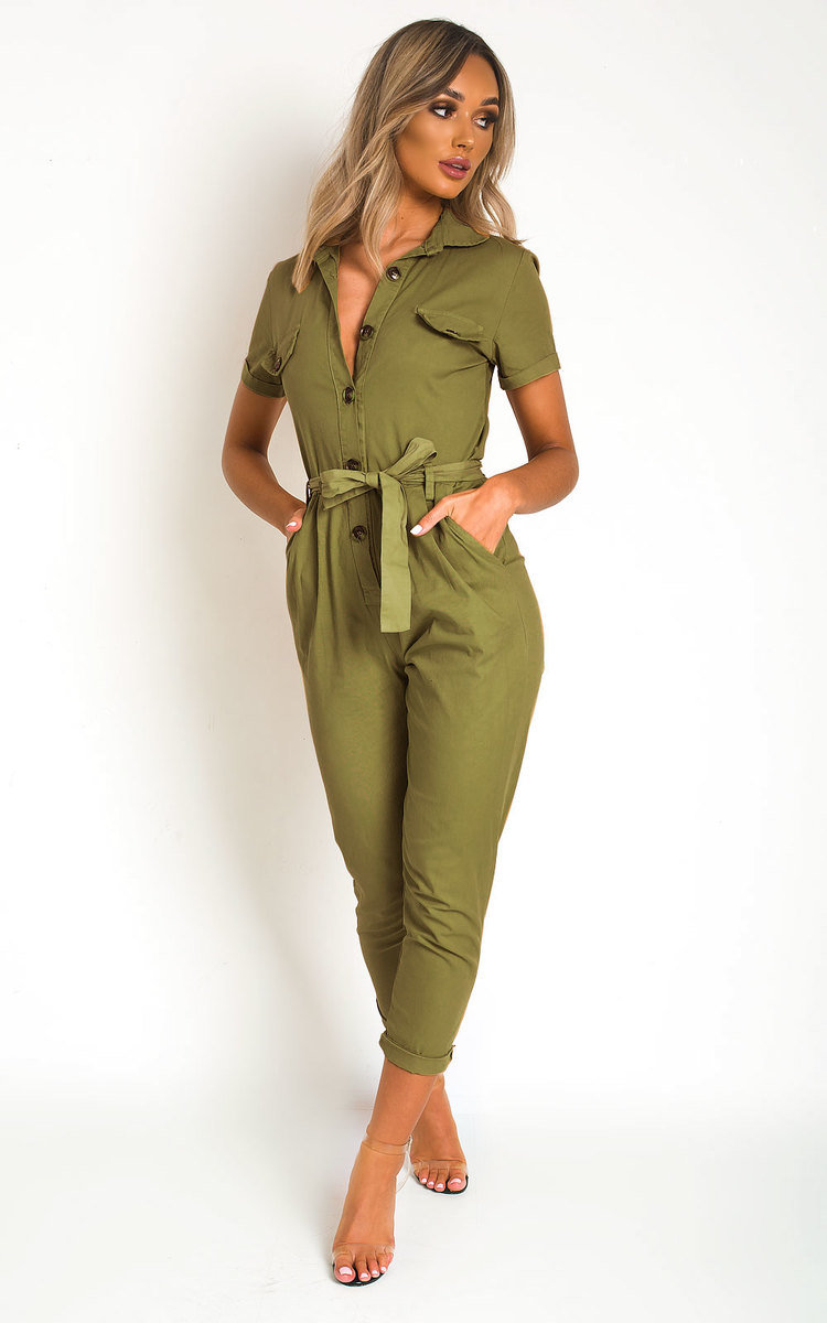 Kava Tie Waist Button Up Utility Jumpsuit Thumbnail