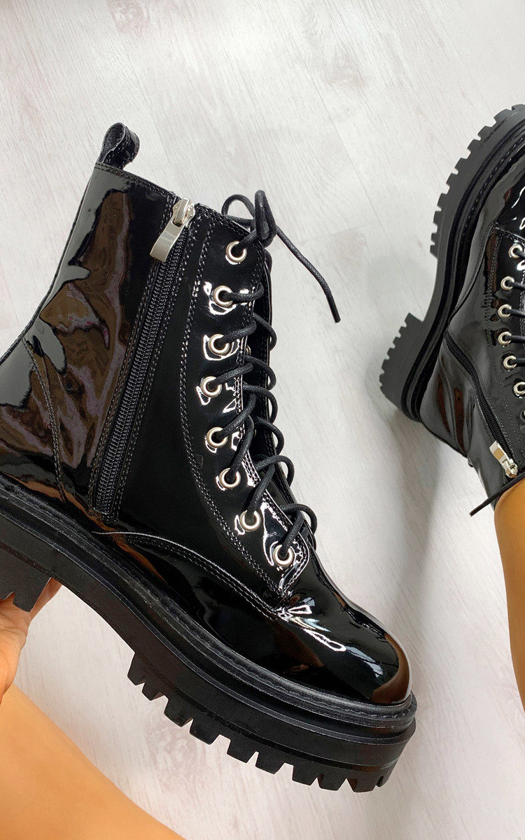 patent biker boots