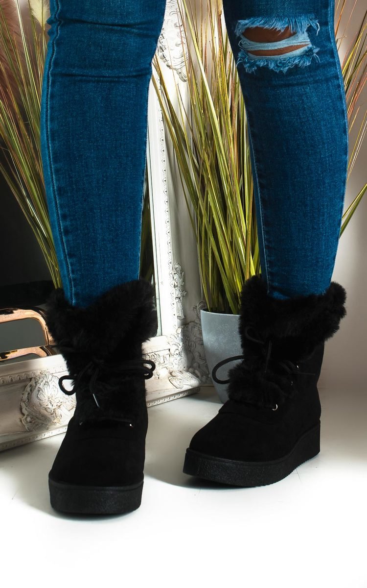 Keren Faux Fur Lace Up Ankle Boots Thumbnail