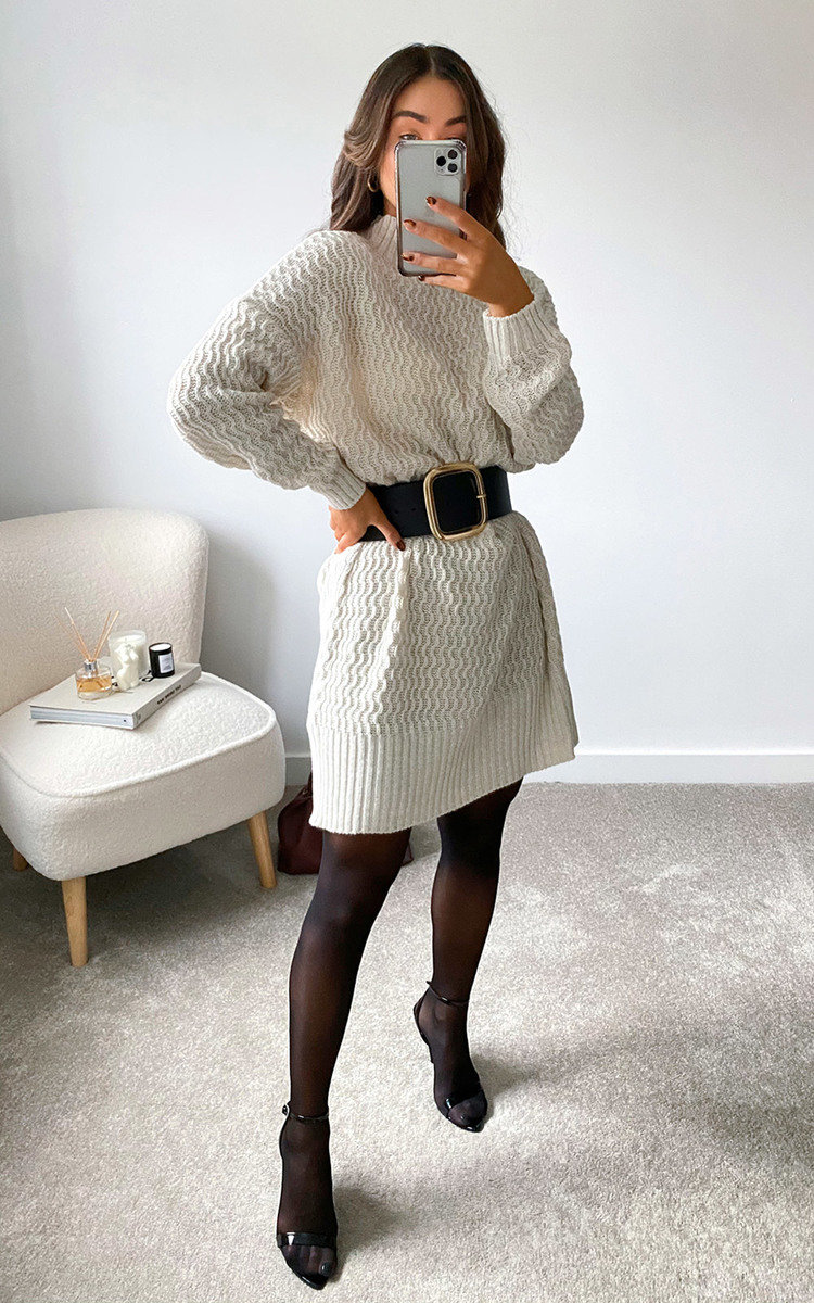 high neck beige jumper