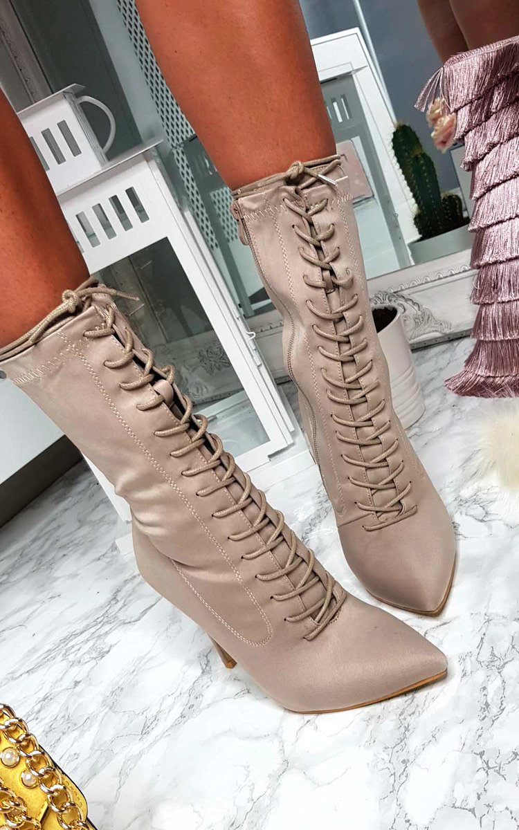 Kimmie Lycra Lace Up Heeled Boots Thumbnail