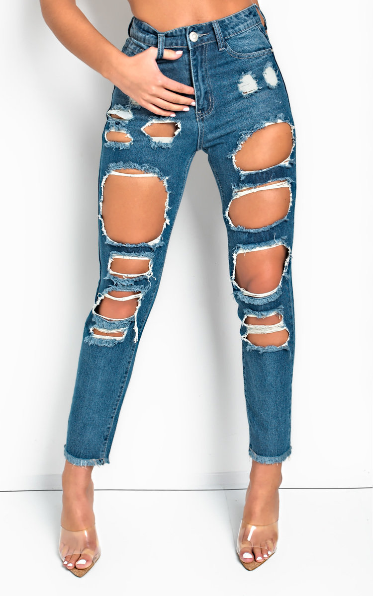 Kingsley Distressed Frayed Cropped Jeans in Denim ikrush