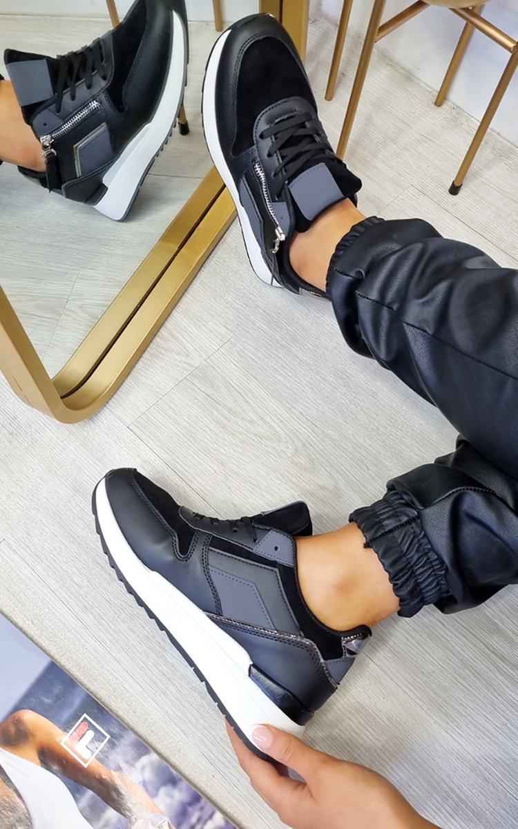 Kira Faux Leather Chunky Trainer with Zip Detail Kira Faux Leather Chunky Trainer with Zip Detail