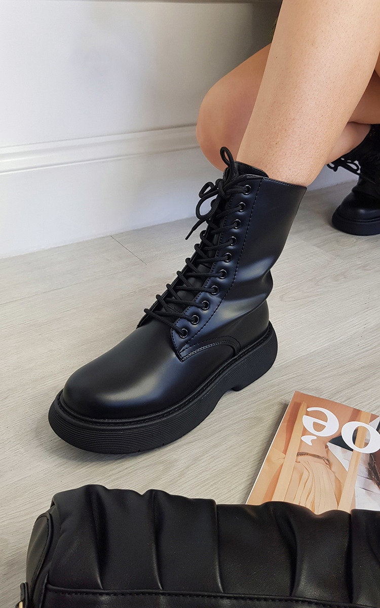 Koko Lace Up Zipped Chunky Mid Calf Boots Thumbnail Koko Lace Up Zipped Chunky Mid Calf Boots Thumbnail