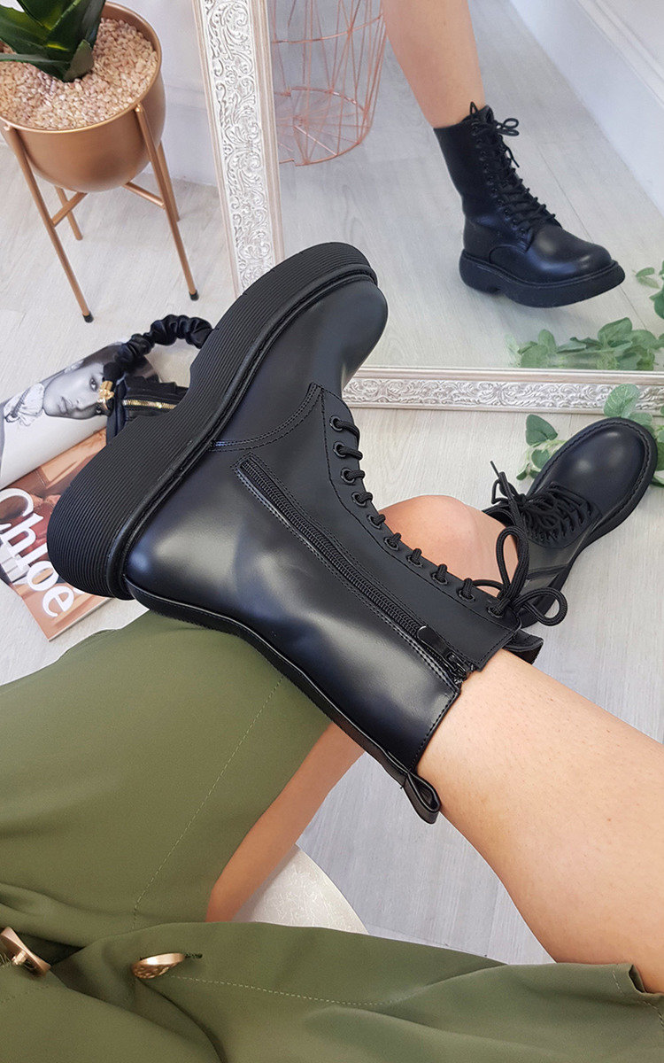 Koko Lace Up Zipped Chunky Mid Calf Boots Thumbnail Koko Lace Up Zipped Chunky Mid Calf Boots Thumbnail