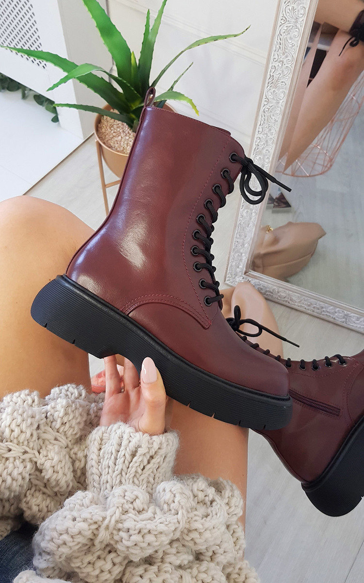 Koko Lace Up Zipped Chunky Mid Calf Boots Thumbnail