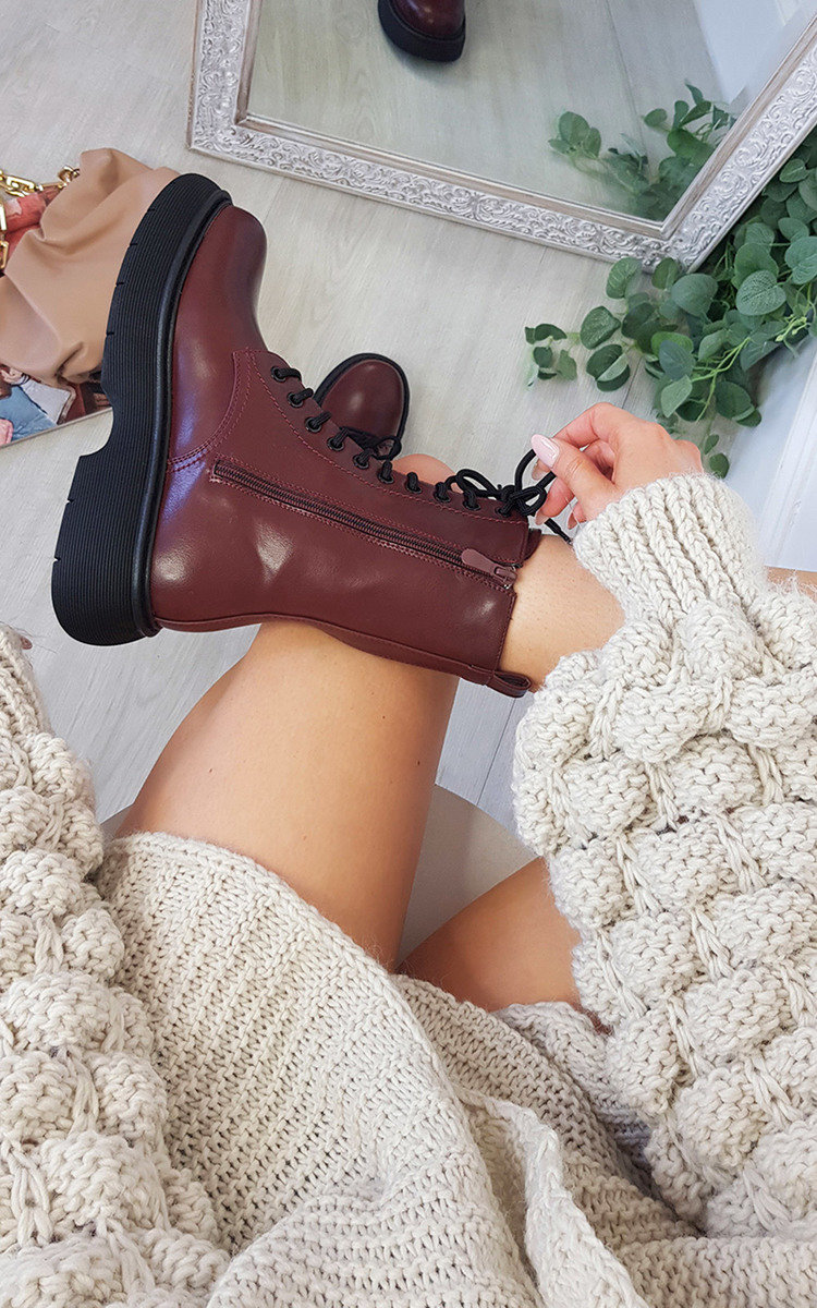 Koko Lace Up Zipped Chunky Mid Calf Boots Thumbnail